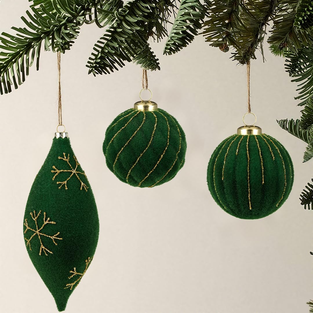 Royal Blue Velvet Christmas Ornament Balls, Set of 12