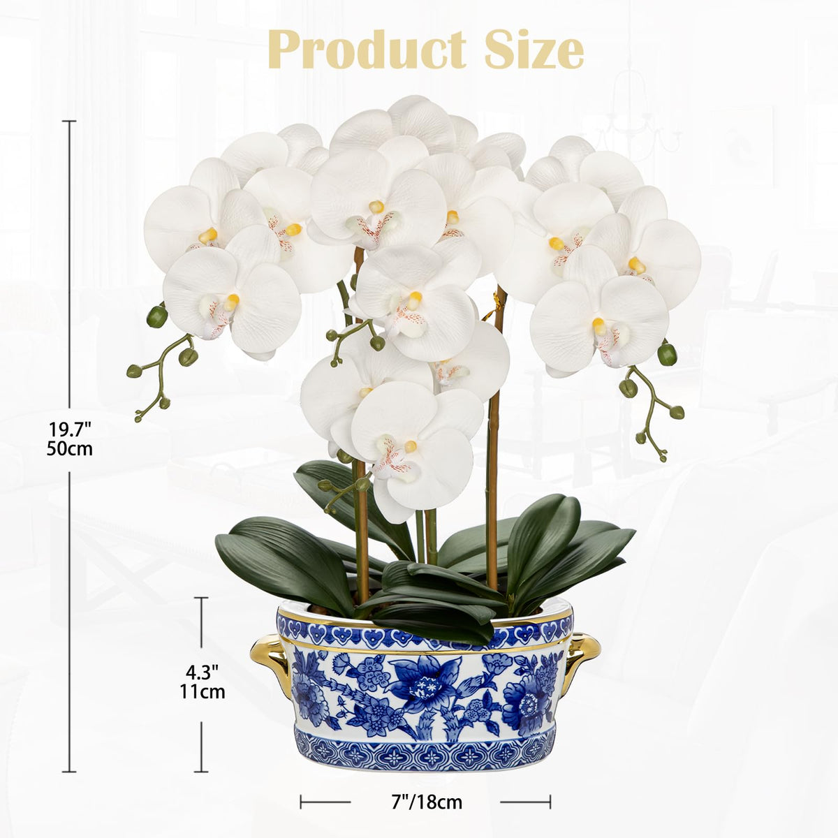 Briful White Orchid in Blue and White Porcelain Pot