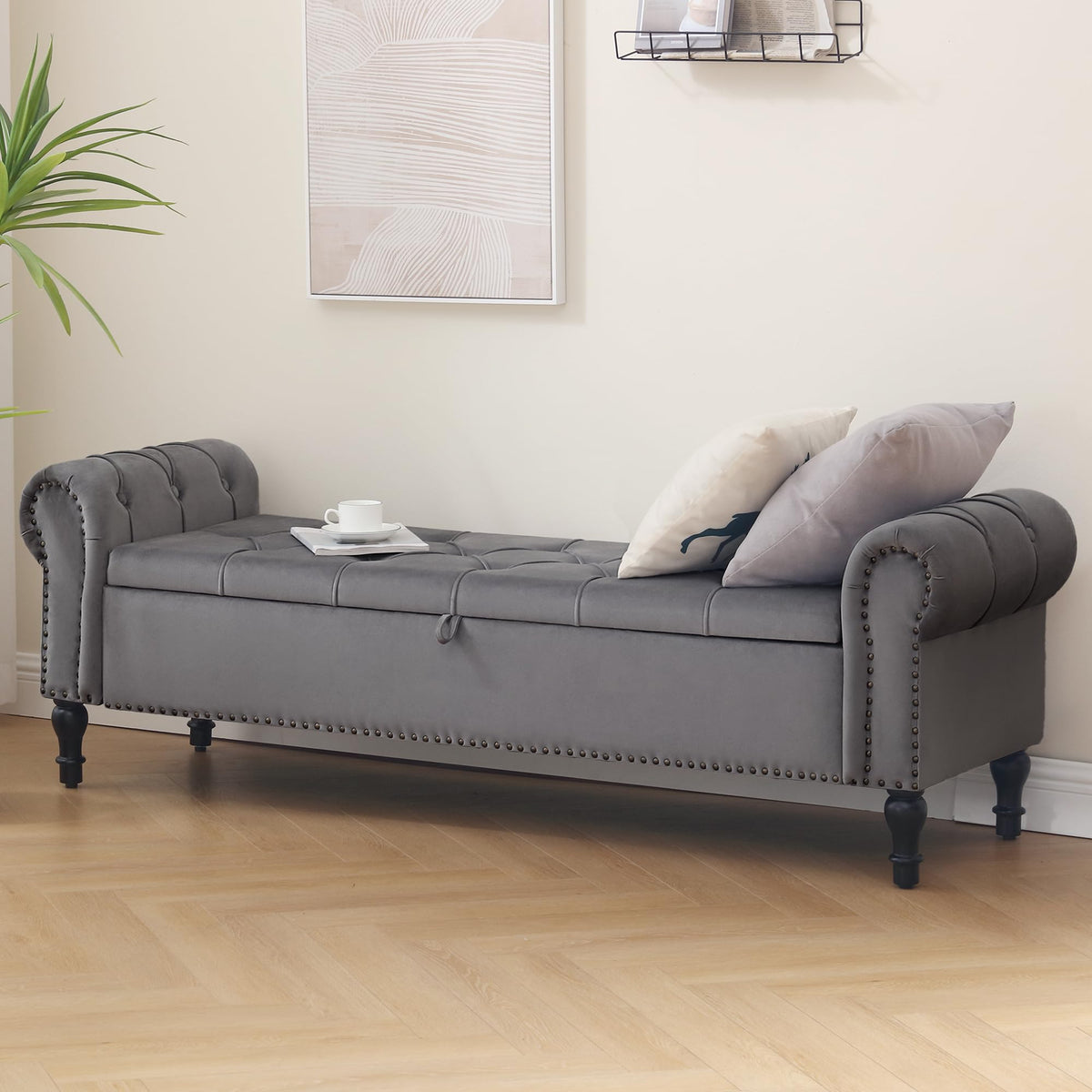 Navy Velvet Tufted Storage Bench