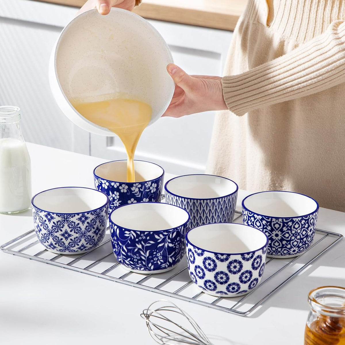 Floral Ceramic Ramekins, Set of 6