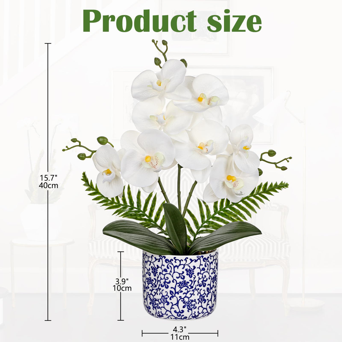 Briful Faux Orchid in Blue and White Ceramic Pot