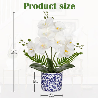 Briful Faux Orchid in Blue and White Ceramic Pot