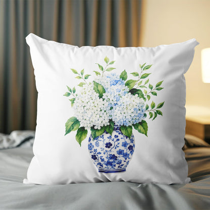 Blue Chinoiserie Bird and Peony Pillow Cover, 18x18
