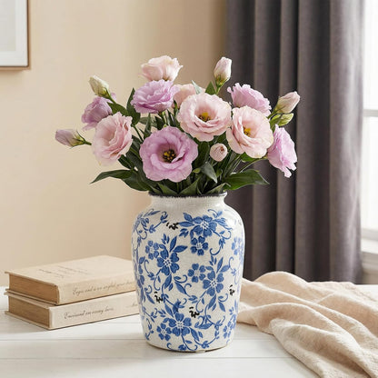 Blue and White Crackle Glaze Vase, 7.7 Inch