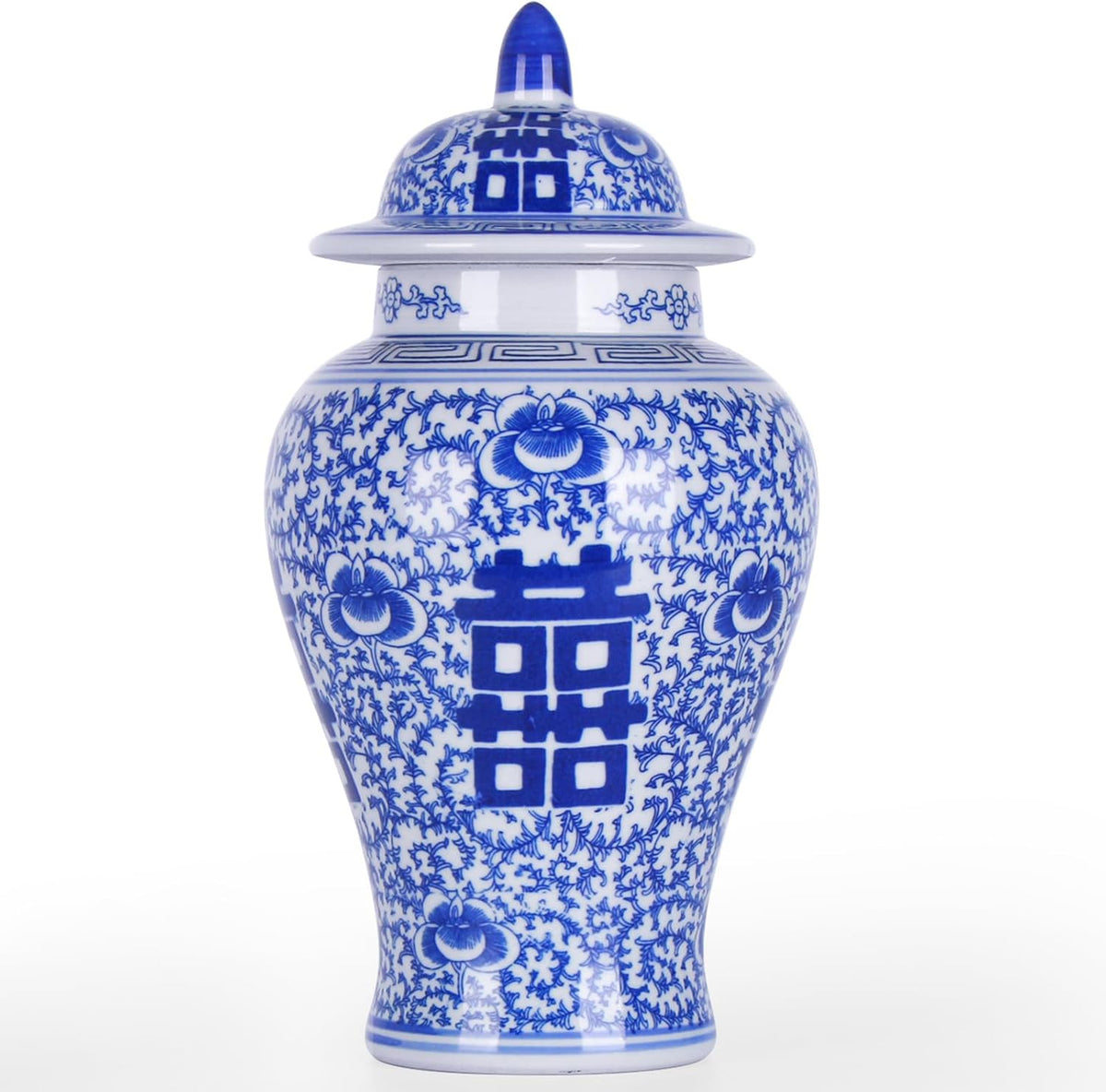 Blue and White Ginger Jar with Lid, 11 Inch