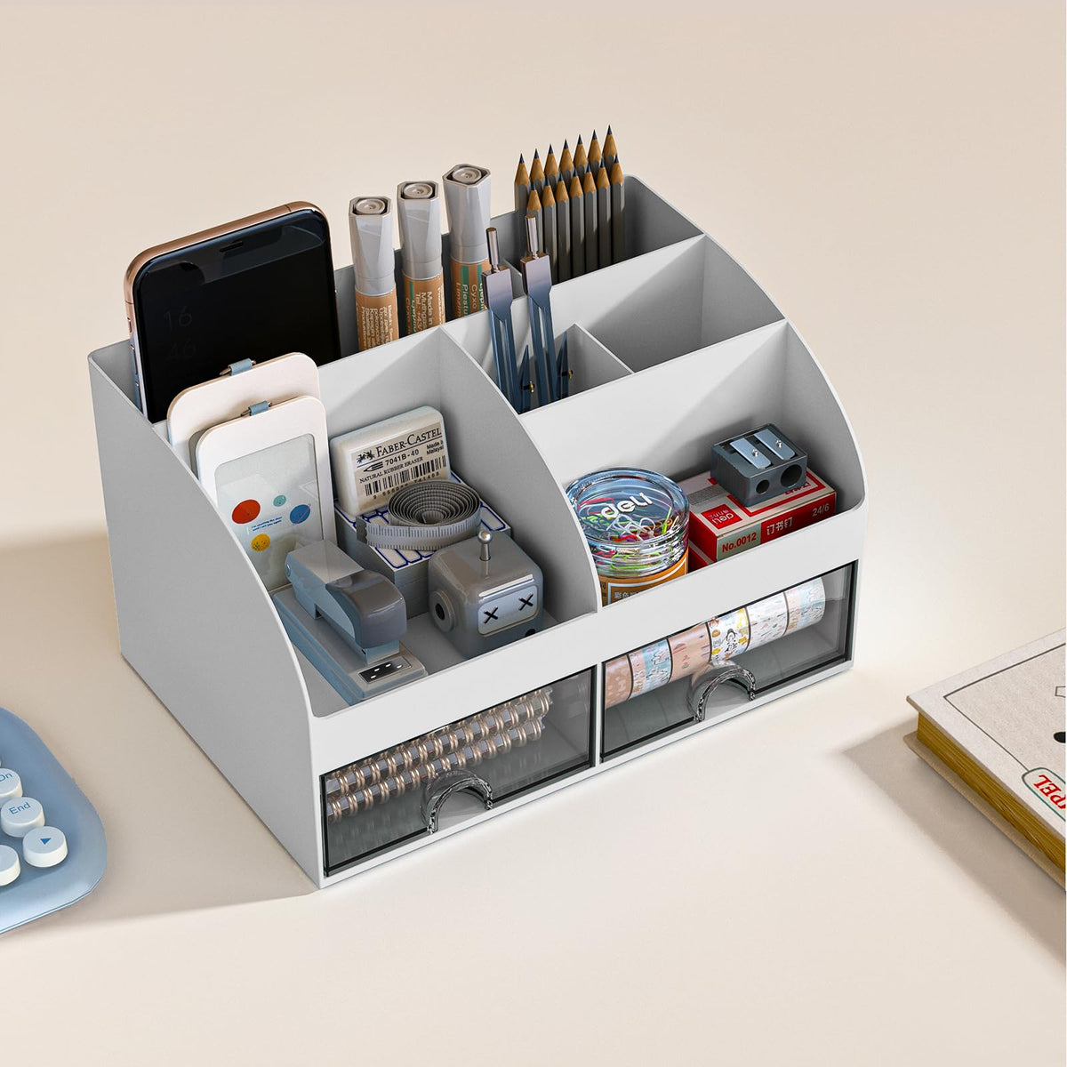 Blue Desk Organizer with 2 Drawers
