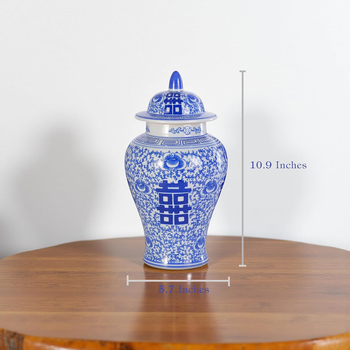 Blue and White Ginger Jar with Lid, 11 Inch