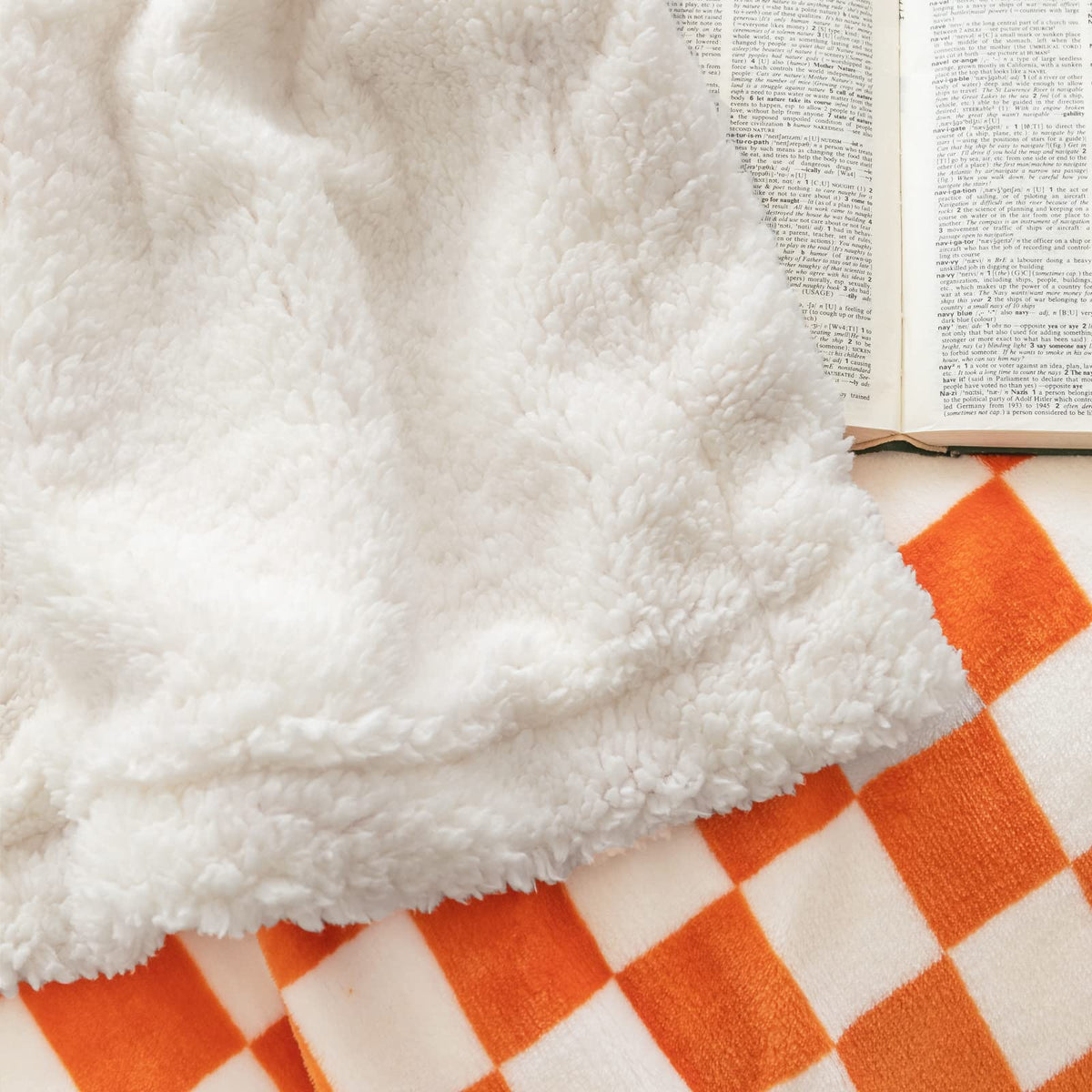 Navy Checkered Sherpa Throw Blanket