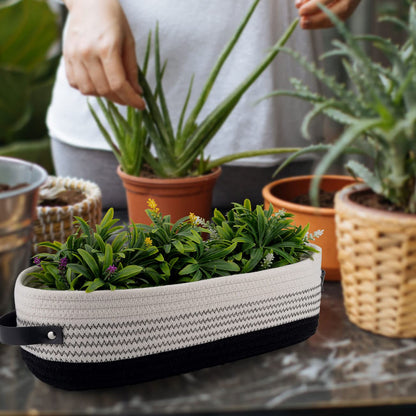 Woven Cotton Rope Toilet Tank Basket, Navy and White