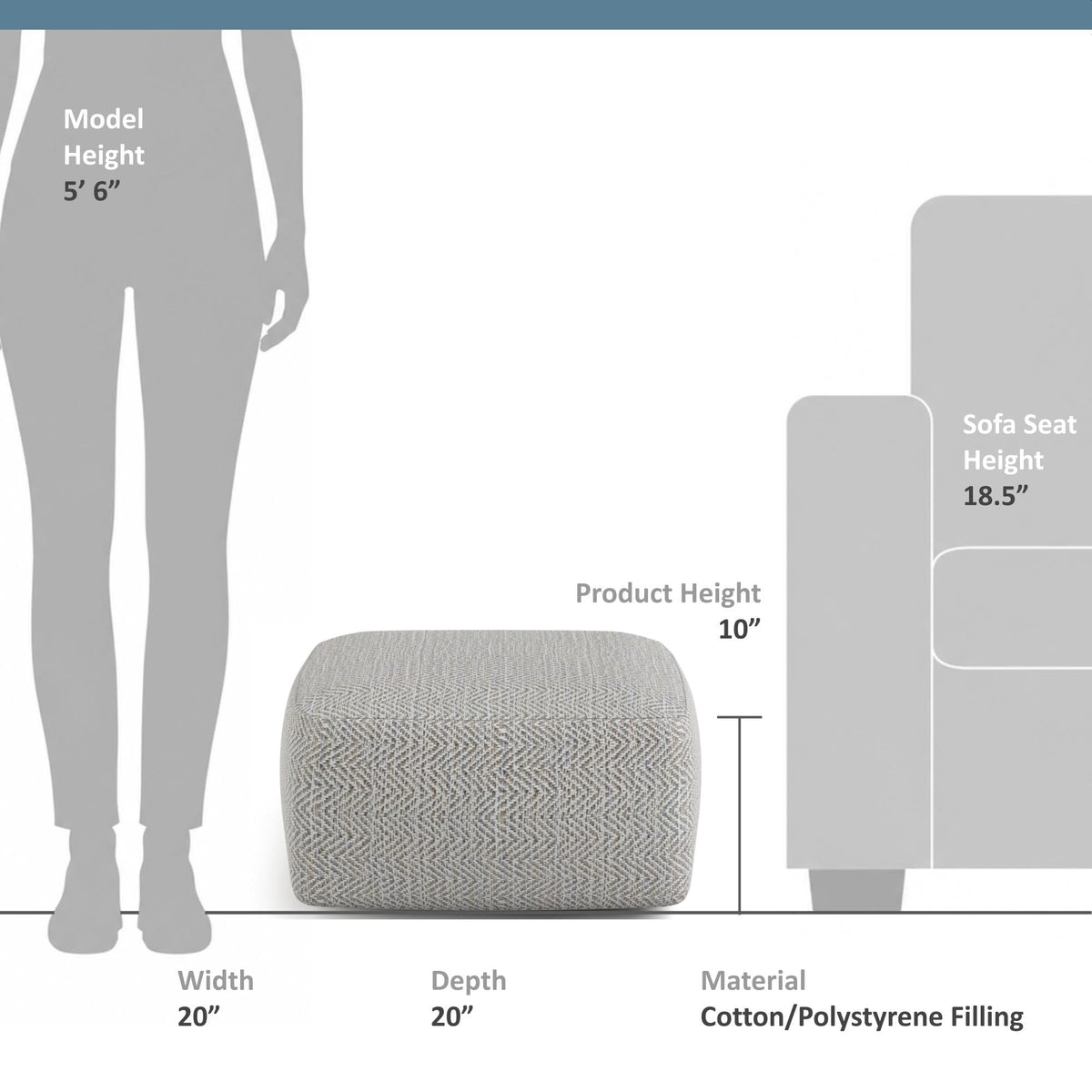 Simpli Home Cowan Blue Wool Square Pouf