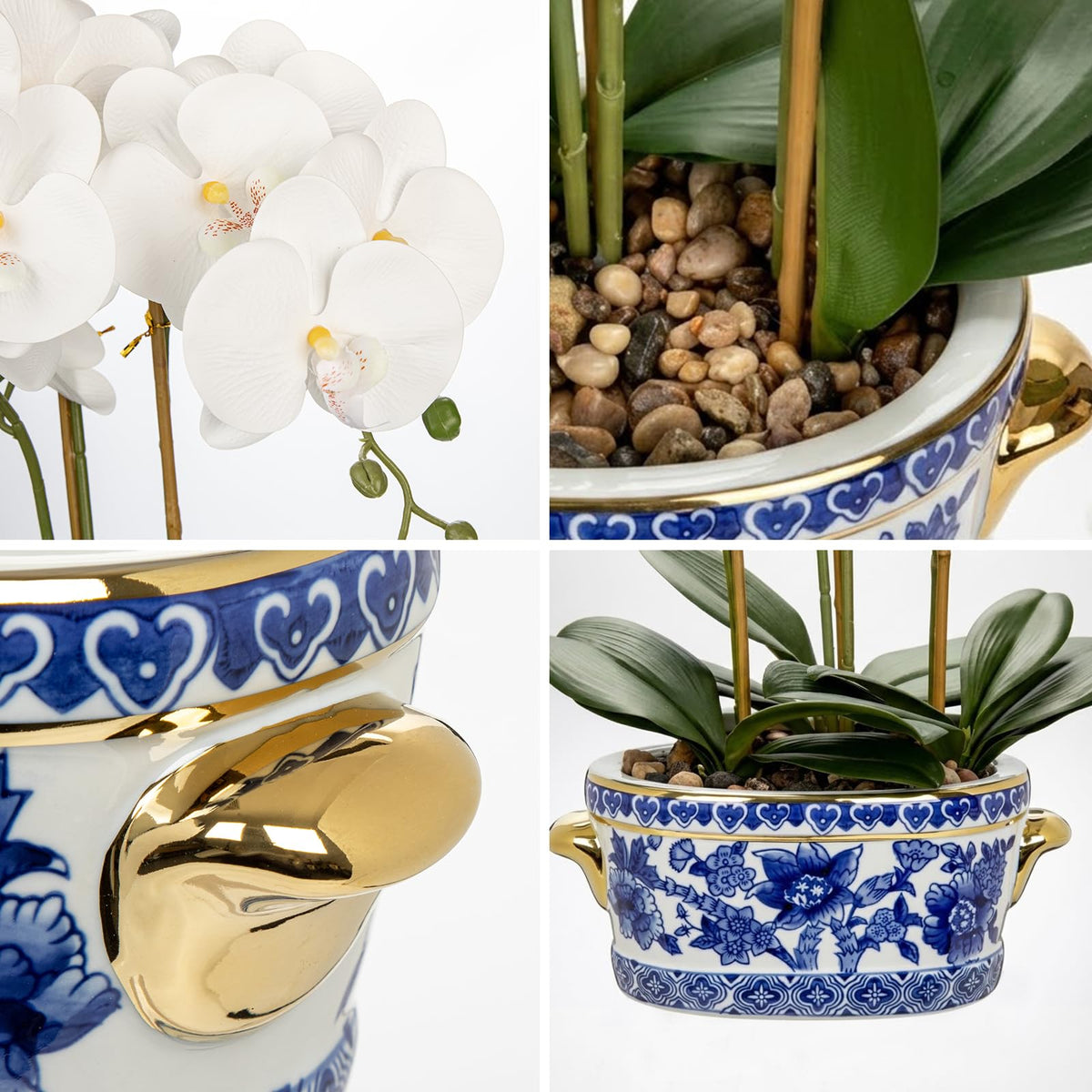 Briful White Orchid in Blue and White Porcelain Pot