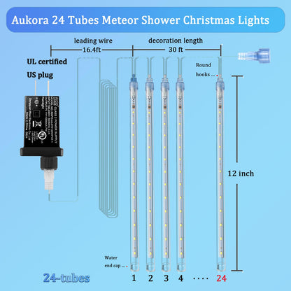 Aukora Blue Meteor Shower Lights