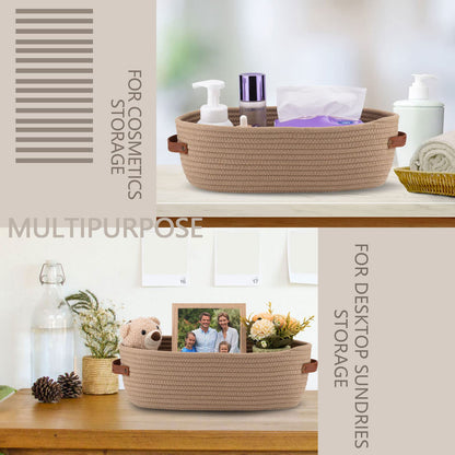 Woven Cotton Rope Toilet Tank Basket, Navy and White