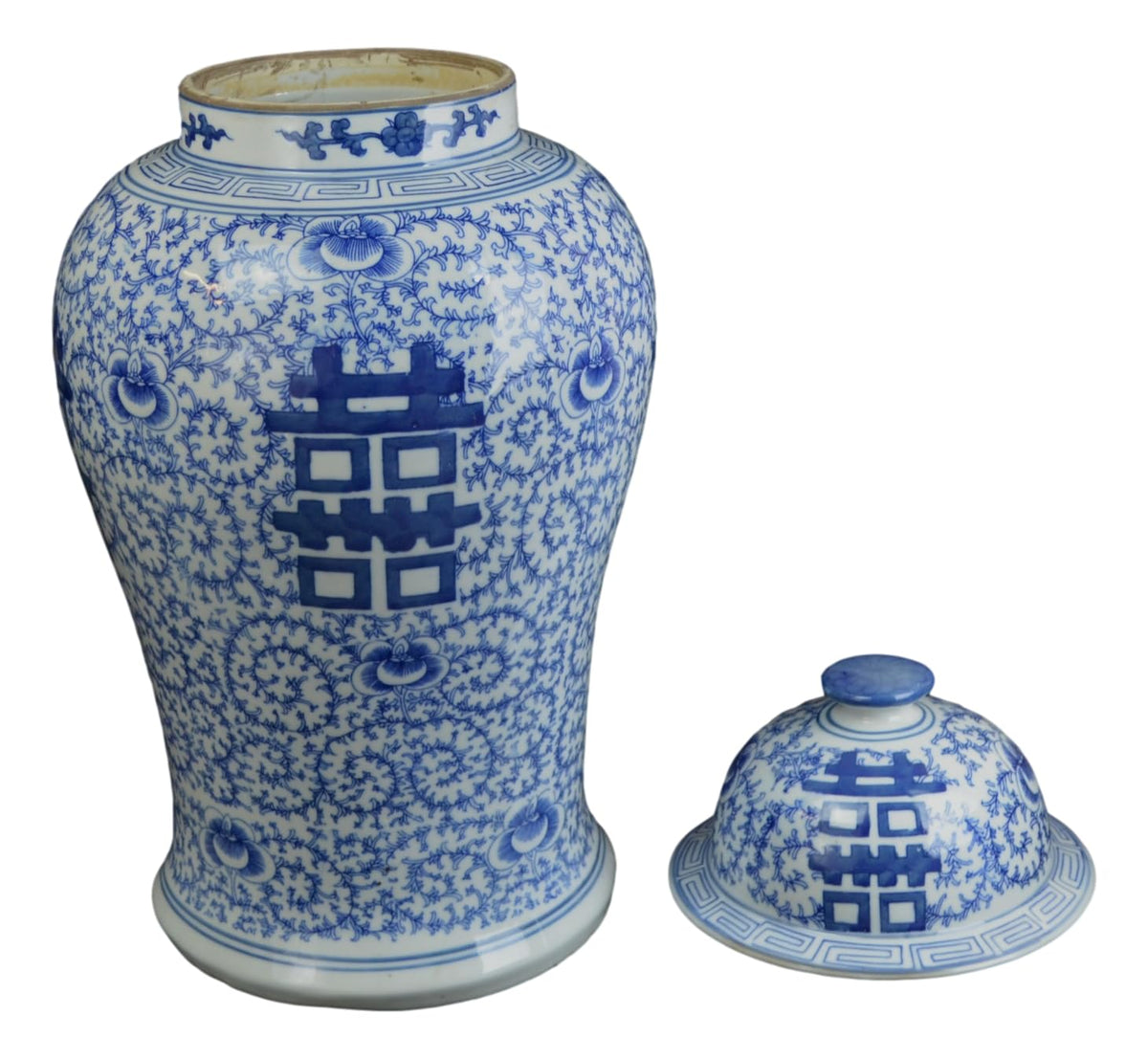 Blue and White Lotus Ginger Jar, 19 Inch