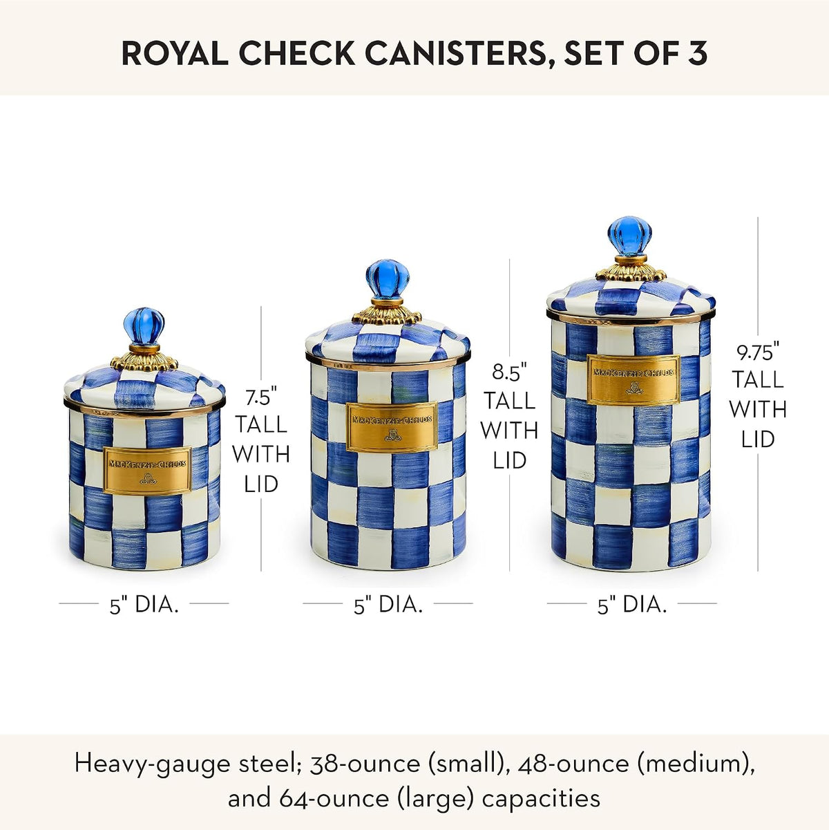 MacKenzie-Childs Enamel Canister Set, Royal Check