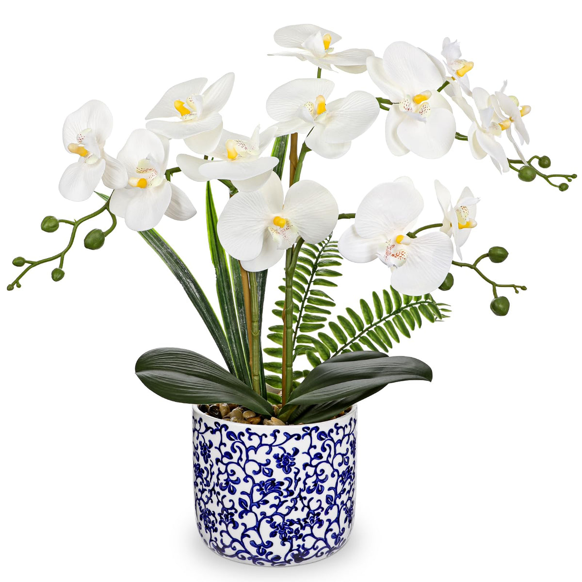 Briful Faux Orchid in Blue and White Ceramic Pot