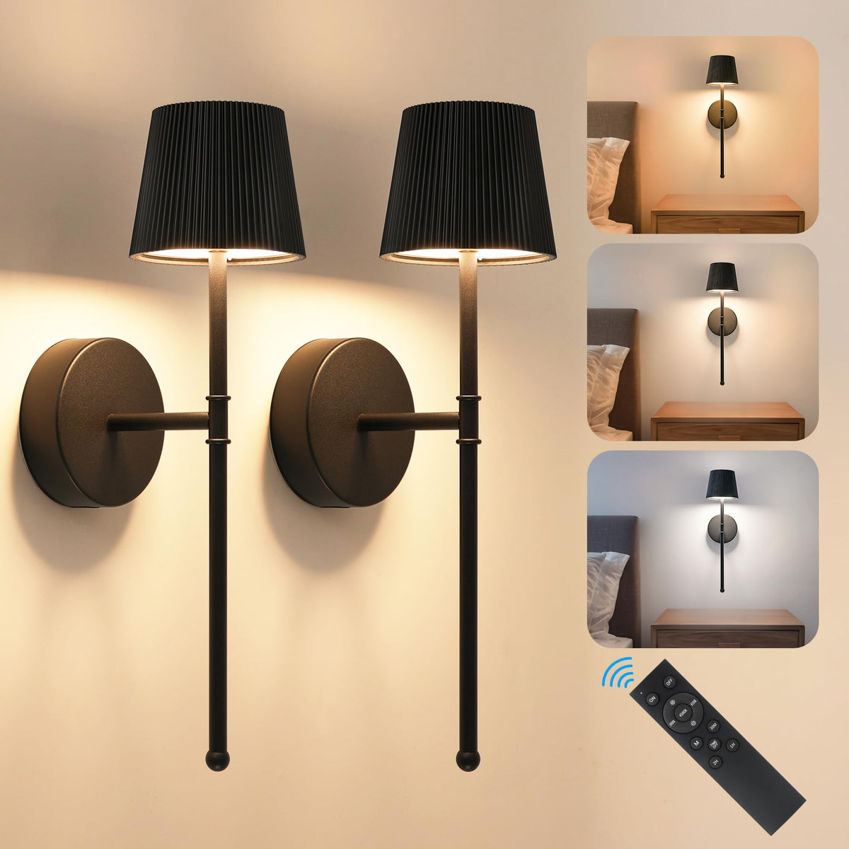 Blue Cordless Rechargeable Wall Sconces, Set of 2