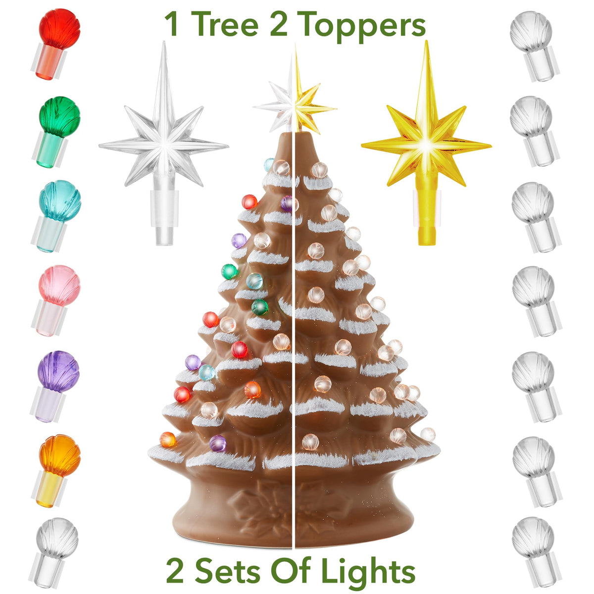 Hand Painted Ceramic Christmas Tree, 15 Inch Pre-Lit