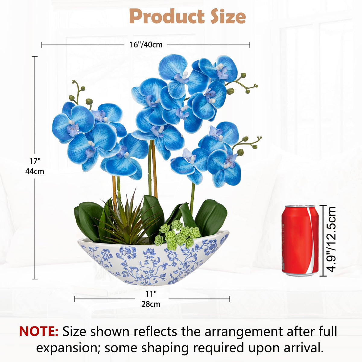 Briful Faux Orchid in Blue and White Boat Vase