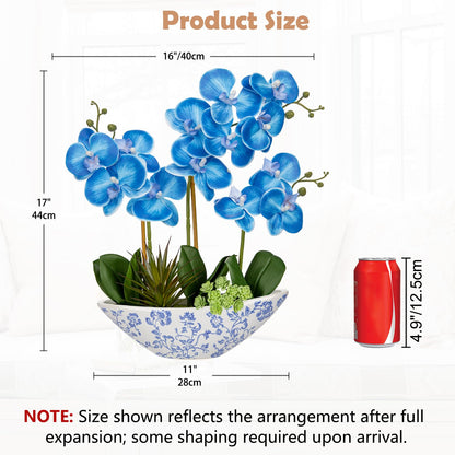 Briful Faux Orchid in Blue and White Boat Vase