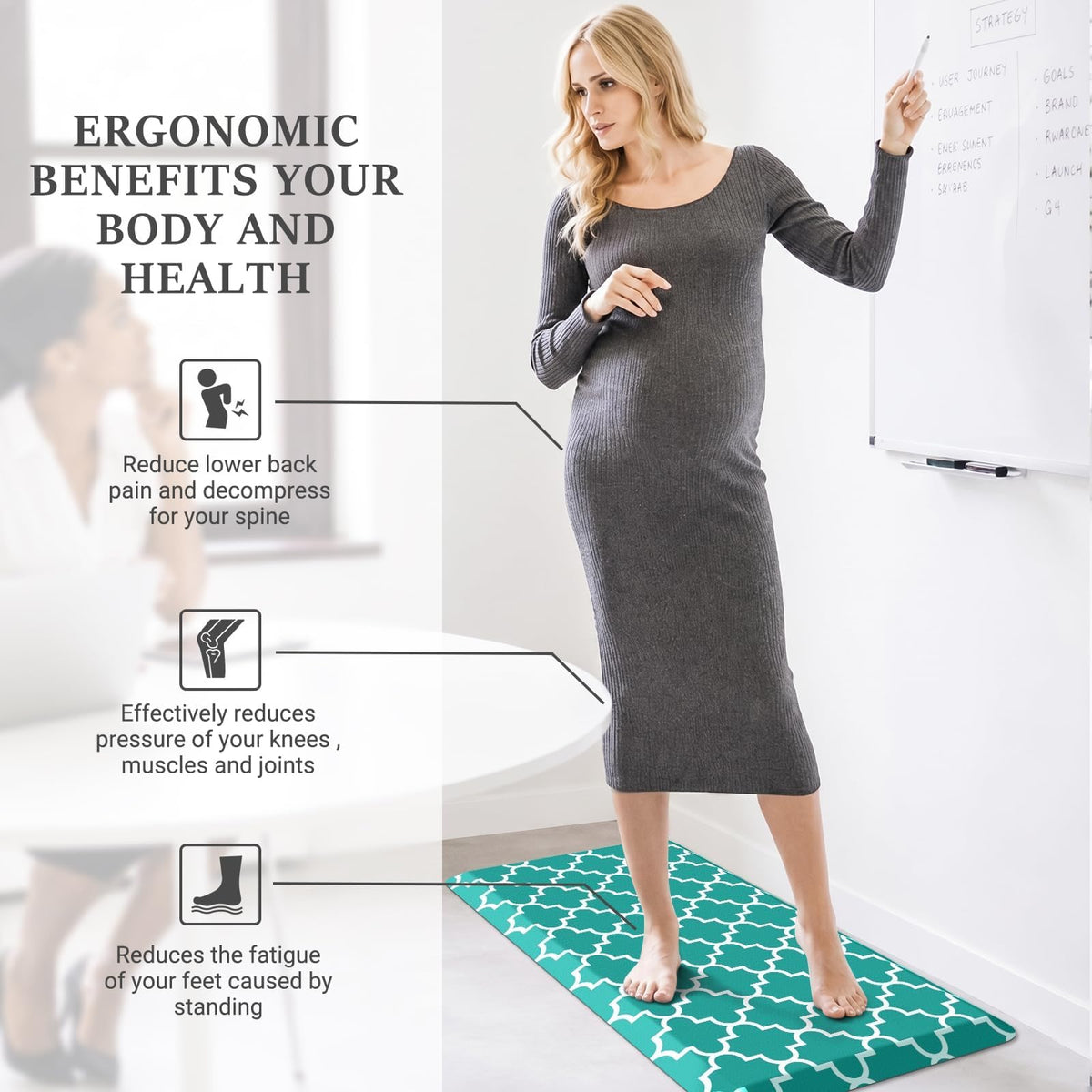 Blue Cushioned Anti-Fatigue Kitchen Mat