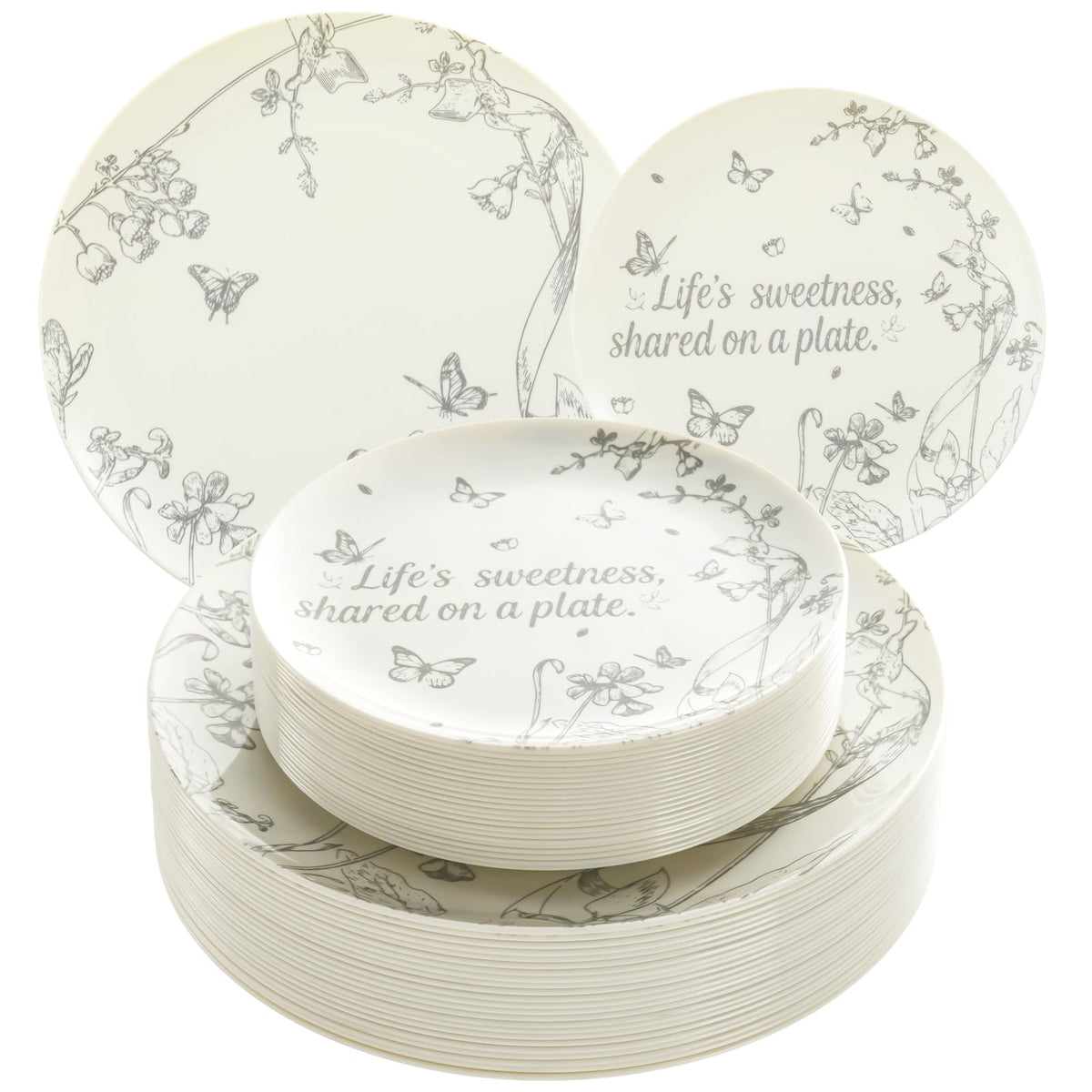 Blue Floral Plastic Plates, 60 Pieces