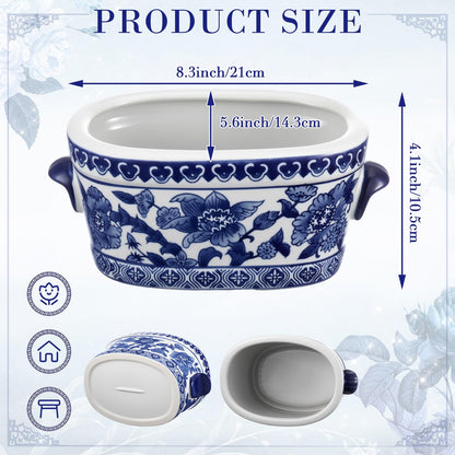 Blue and White Oval Chinoiserie Planters, Set of 2