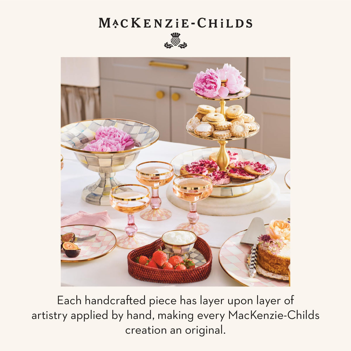 MacKenzie-Childs Two-Tier Sweet Stand, Royal Check