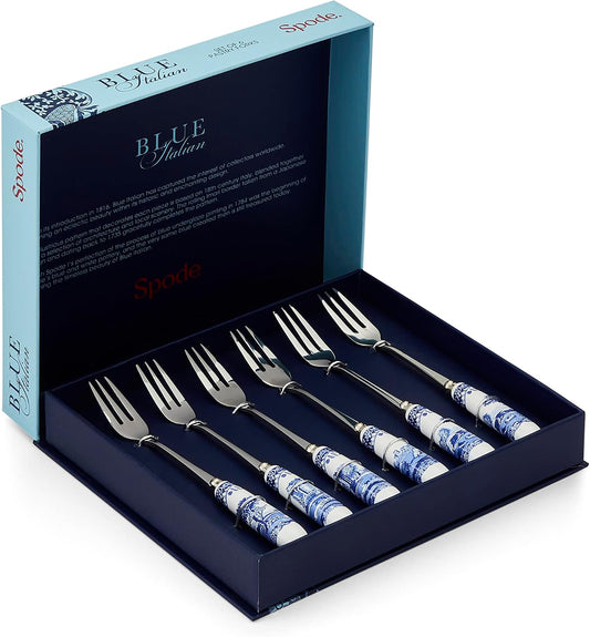 Spode Blue Italian Pastry Forks, Set of 6