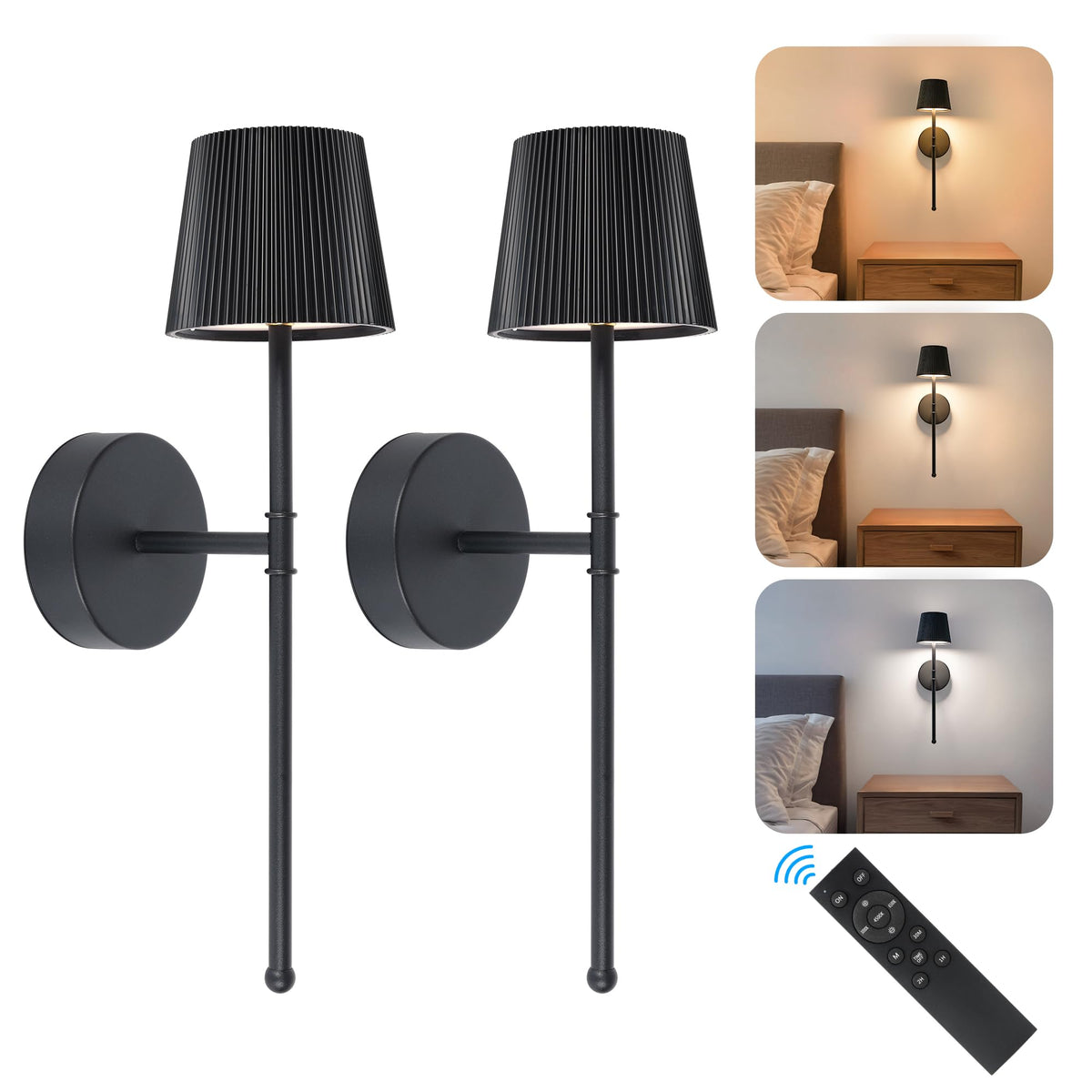 Blue Cordless Rechargeable Wall Sconces, Set of 2