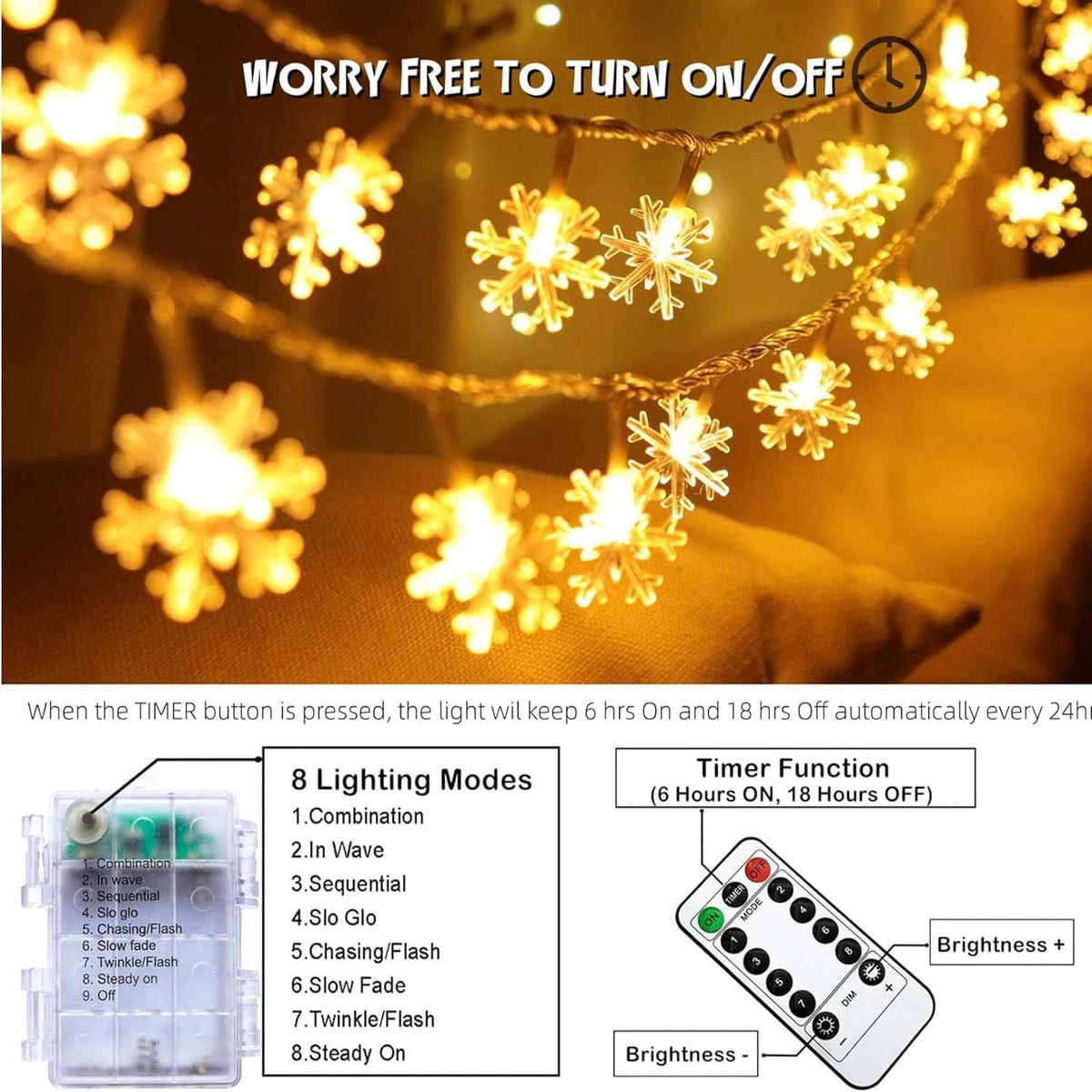 Blue Snowflake String Lights, 20 ft
