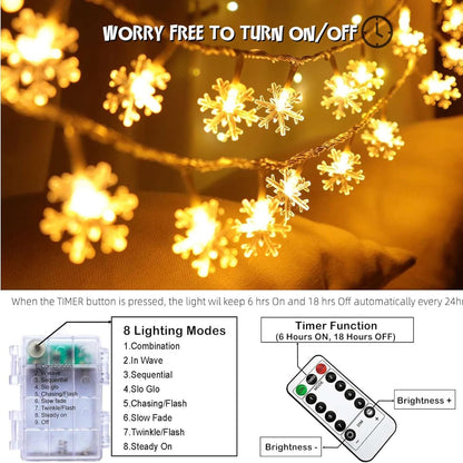 Blue Snowflake String Lights, 20 ft