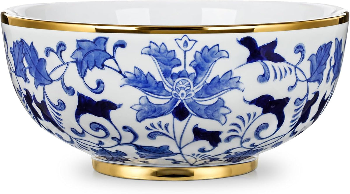 Blue and White Chinoiserie Bowl Planter, 9 Inch