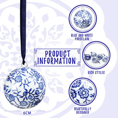 Blue and White Porcelain Christmas Balls, Set of 6 or 12