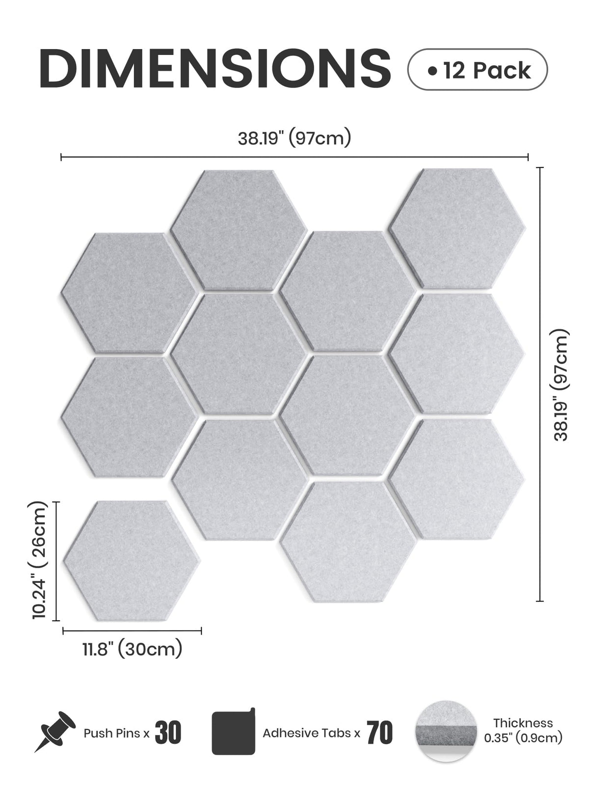 Blue Hexagon Felt Pin Board Tiles, 12 Pack