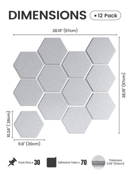 Blue Hexagon Felt Pin Board Tiles, 12 Pack