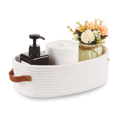 Woven Cotton Rope Toilet Tank Basket, Navy and White