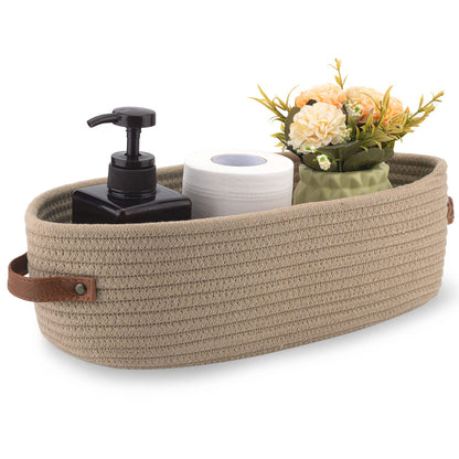 Woven Cotton Rope Toilet Tank Basket, Navy and White