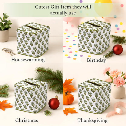 Block Print Cotton Tissue Box Cover, Apatite Blue