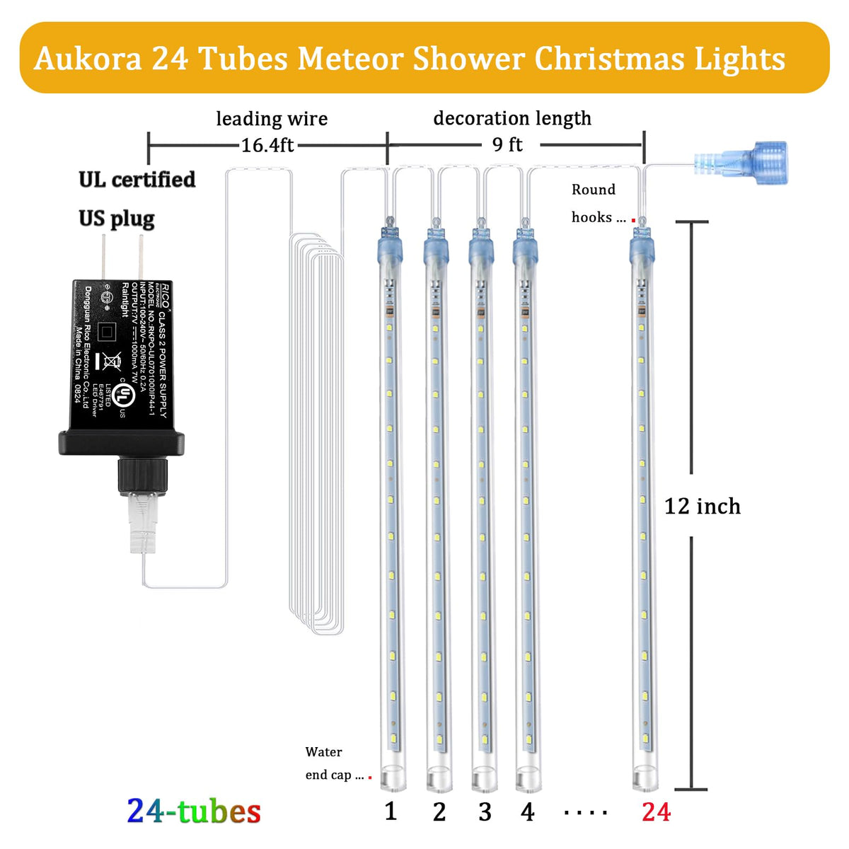 Aukora Blue Meteor Shower Lights