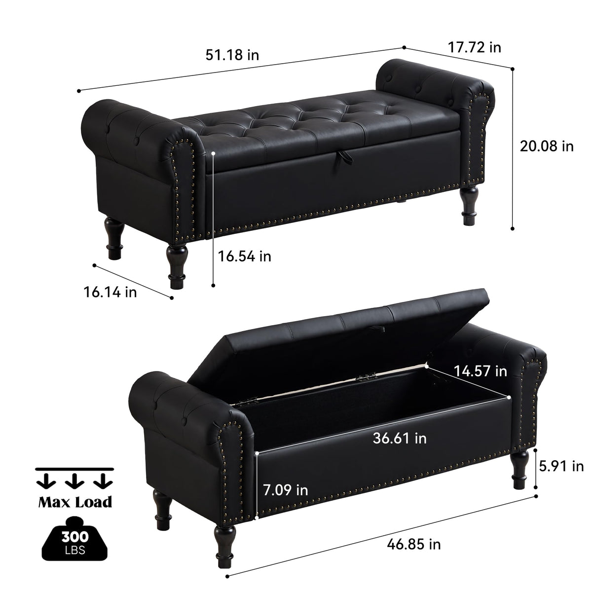 Navy Velvet Tufted Storage Bench