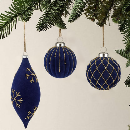 Royal Blue Velvet Christmas Ornament Balls, Set of 12