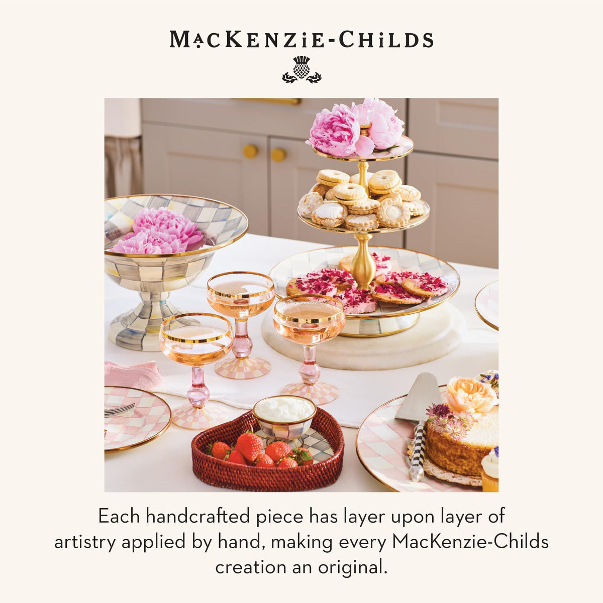 MacKenzie-Childs Two-Tier Sweet Stand, Royal Check