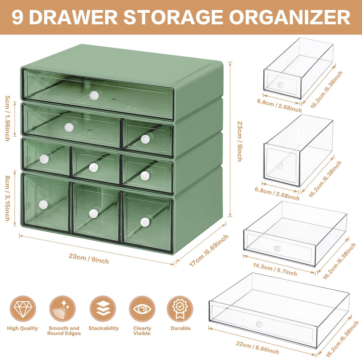 Blue 9-Drawer Desktop Storage Organizer