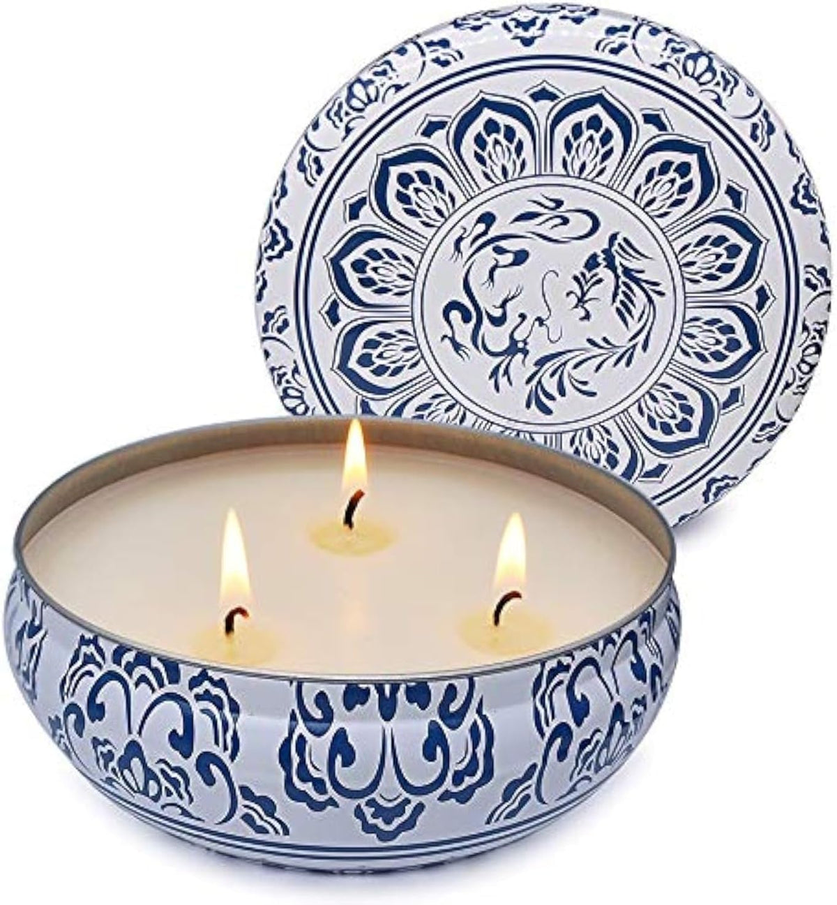 Blue and White Citronella Candle, 3 Wick