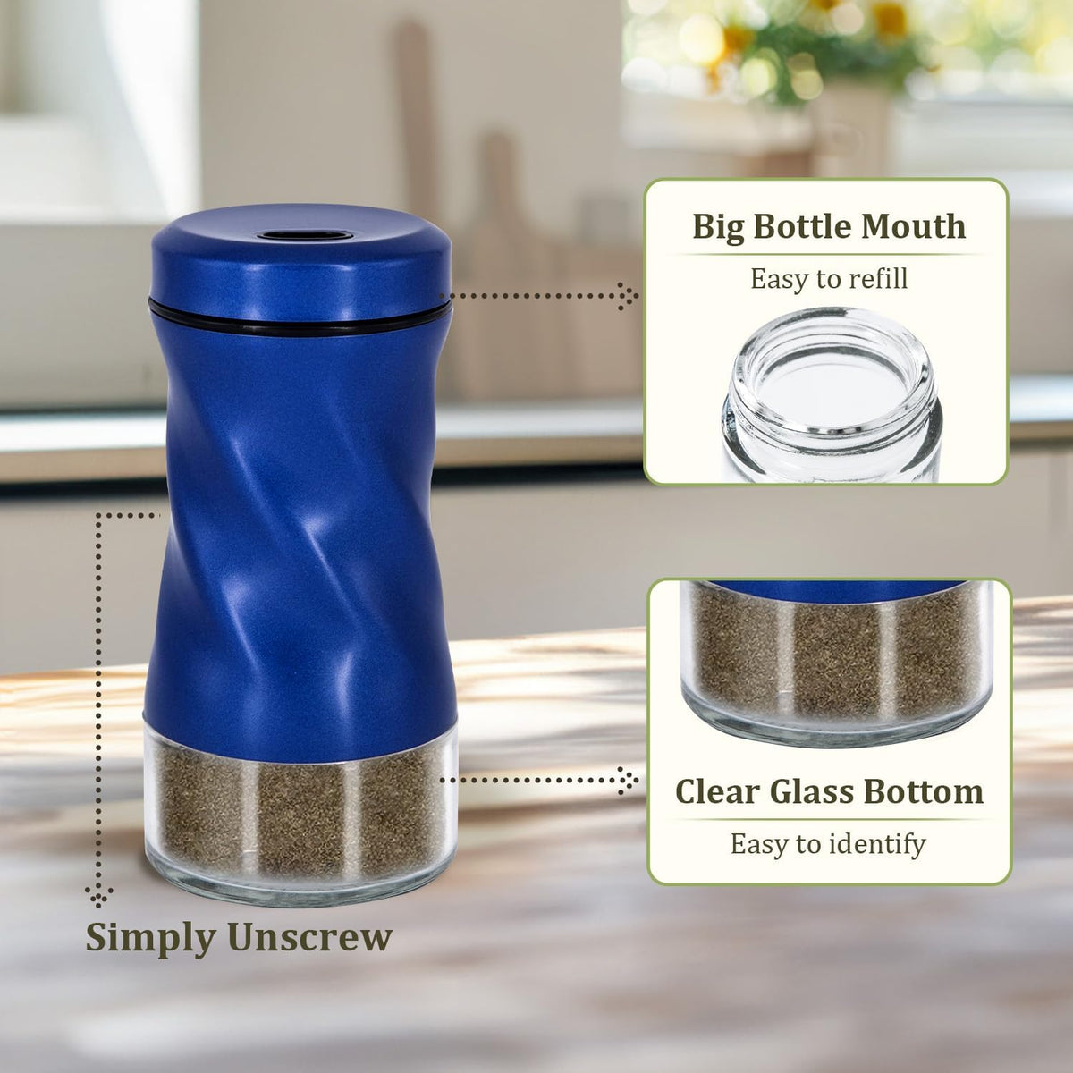 Glass Salt and Pepper Shakers, Adjustable, 4 oz, Set of 2