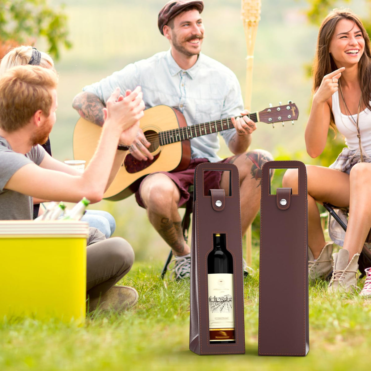 Blue Leather Wine Gift Bag
