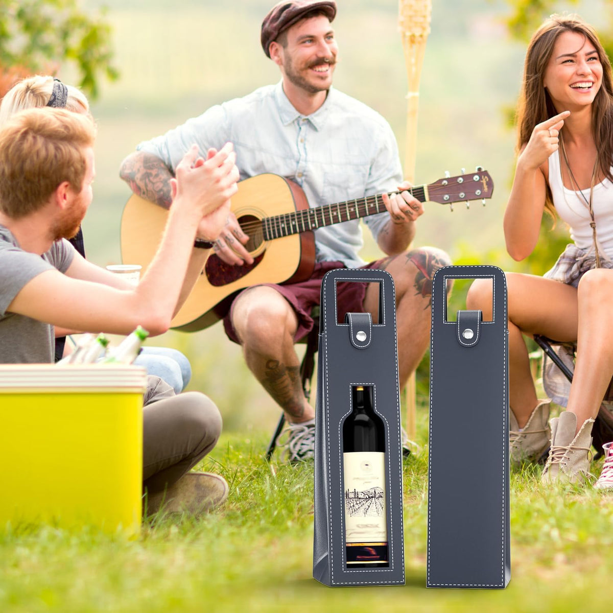Blue Leather Wine Gift Bag