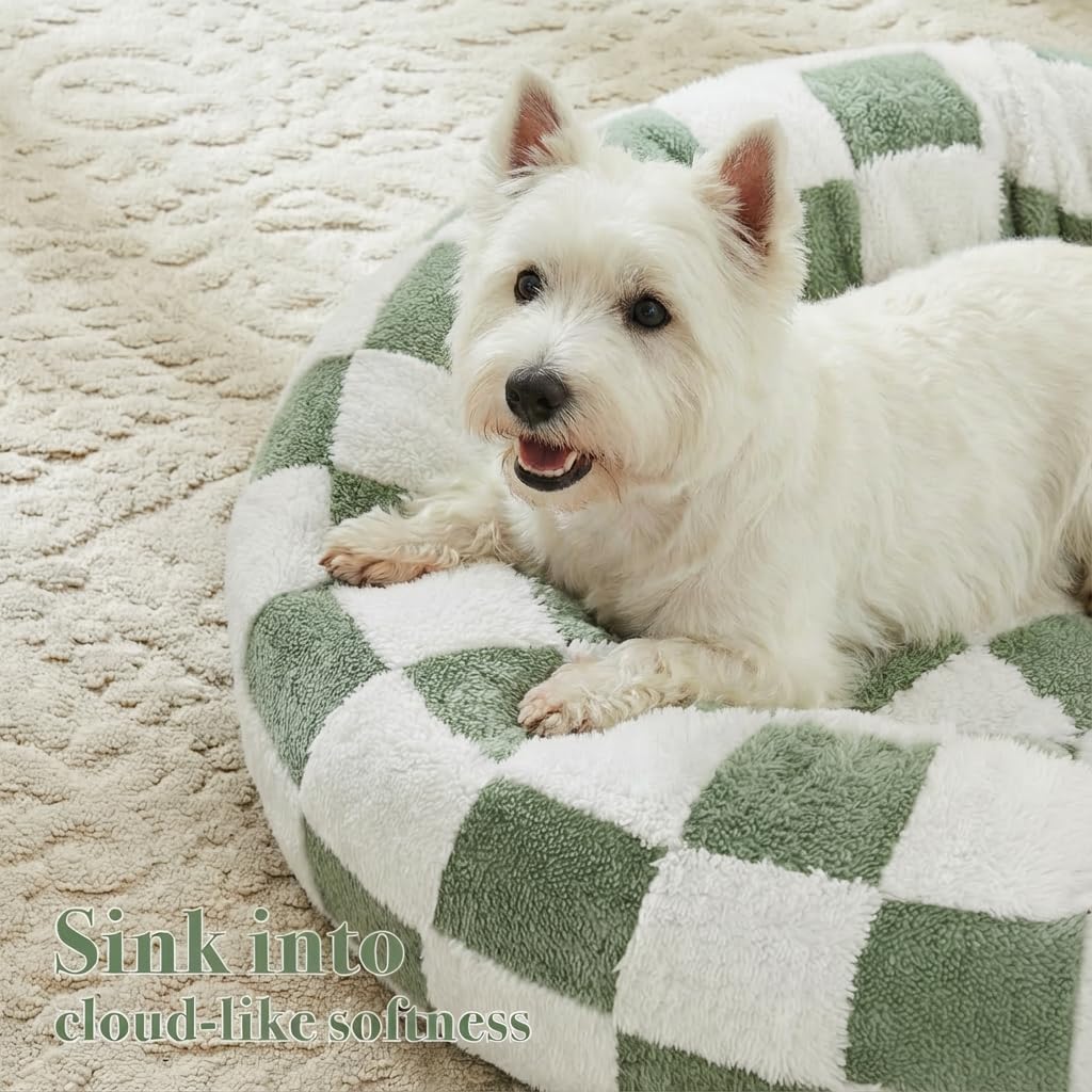 Blue Checkered Round Dog Bed