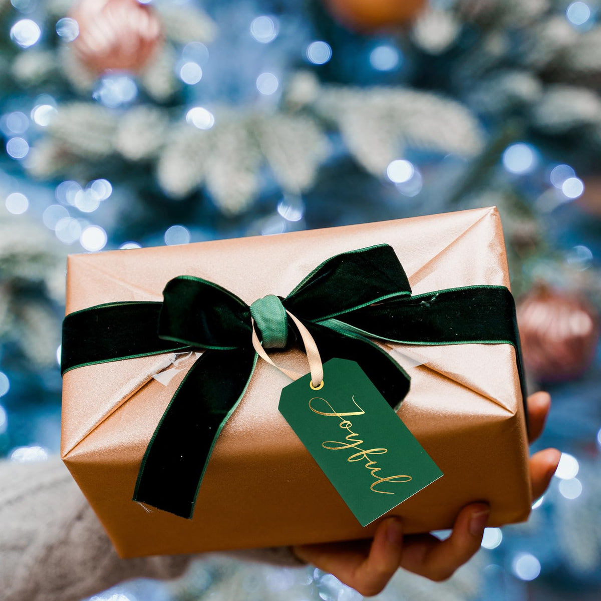 Christmas Gift Tags with Ribbon, 100 Pack, Blue and Silver